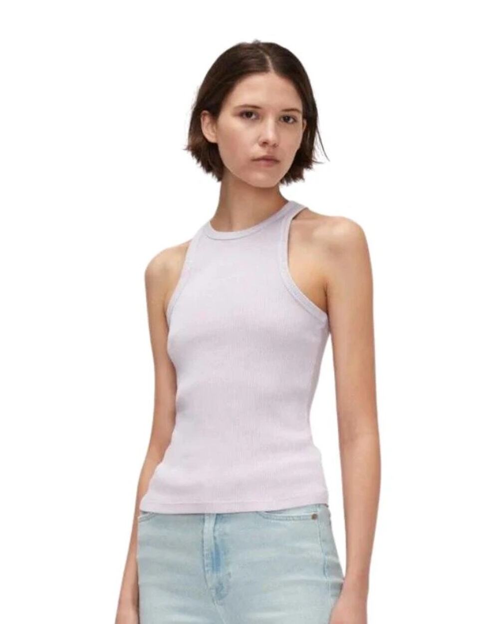 7 FOR ALL MANKIND Racerback Ribbed Tank- Light Lilac - Size Small